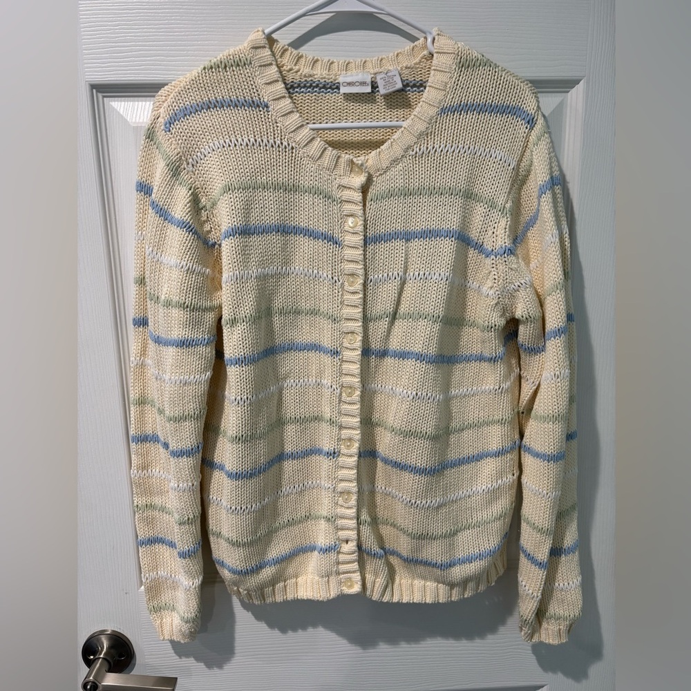 Vintage Cherokee Cream and Blue Striped Cardigan Sweater